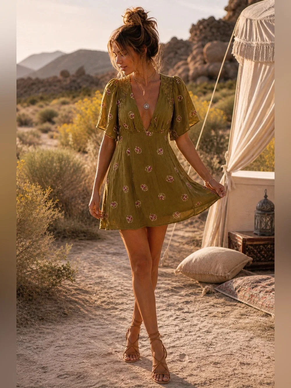 Free People Mockingbird Mini Dress Boho Open Back Festival XS